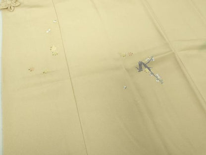 平和屋着物∞極上　本加賀友禅作家　魚津誠　道中着　ロング丈　枝花文　鳥の子色地　さが美扱い　逸品　DZAB4396kh6