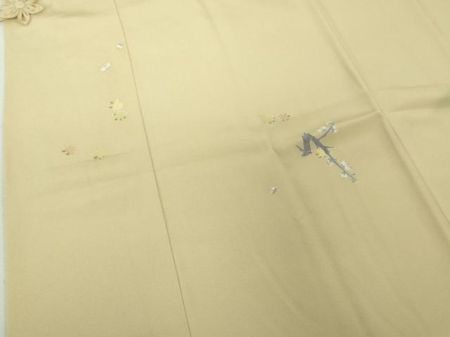平和屋着物∞極上　本加賀友禅作家　魚津誠　道中着　ロング丈　枝花文　鳥の子色地　さが美扱い　逸品　DZAB4396kh6