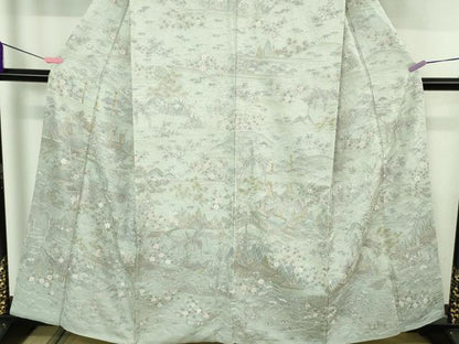 平和屋本店●極上　訪問着　総刺繍　風景吉祥花文　秘色色地　金糸　やまと誂製　逸品　DZAB4397kh6