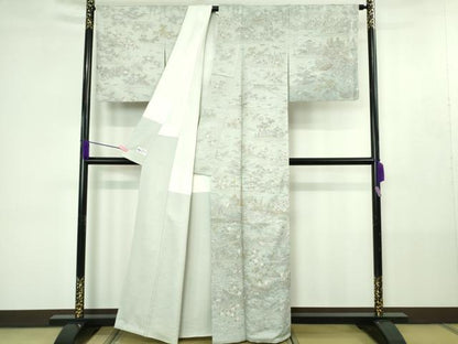 平和屋本店●極上　訪問着　総刺繍　風景吉祥花文　秘色色地　金糸　やまと誂製　逸品　DZAB4397kh6
