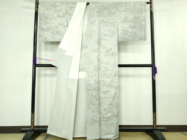 平和屋本店●極上　訪問着　総刺繍　風景吉祥花文　秘色色地　金糸　やまと誂製　逸品　DZAB4397kh6