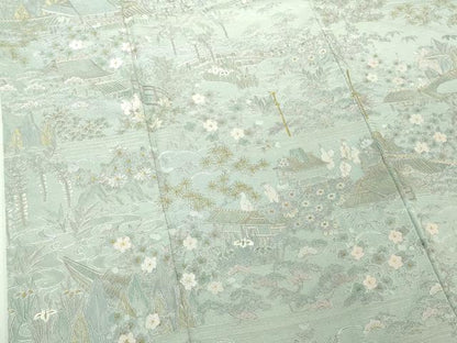 平和屋本店●極上　訪問着　総刺繍　風景吉祥花文　秘色色地　金糸　やまと誂製　逸品　DZAB4397kh6