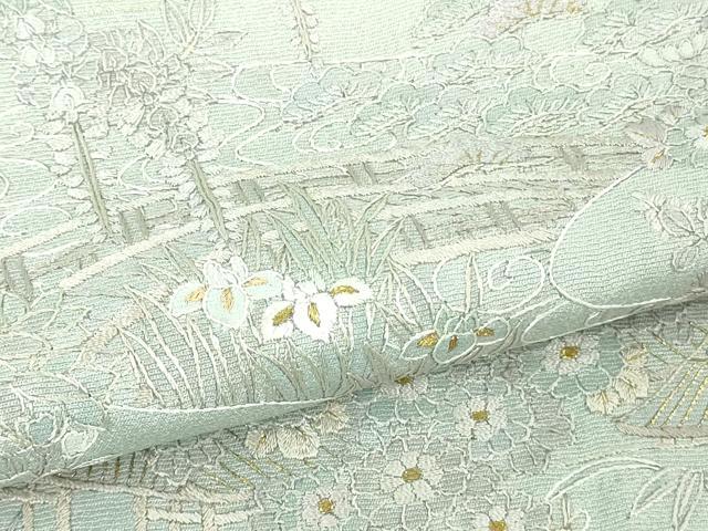 平和屋本店●極上　訪問着　総刺繍　風景吉祥花文　秘色色地　金糸　やまと誂製　逸品　DZAB4397kh6