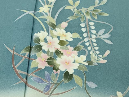 平和屋着物●極上　本加賀友禅作家　南克治　訪問着　草花文　暈し染め　薄花色地　逸品　DZAB4398kh6