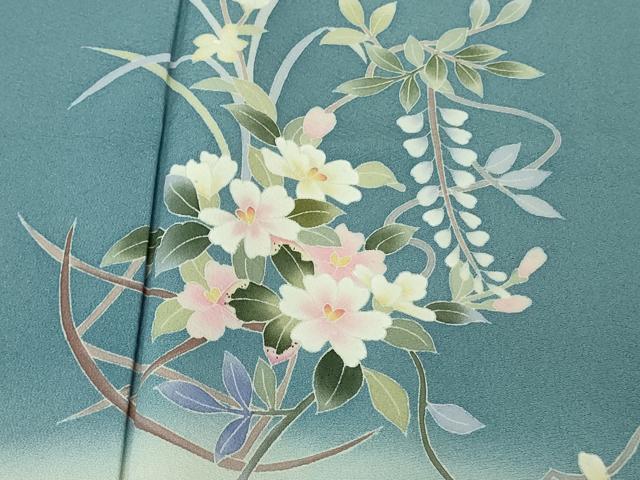 平和屋着物●極上　本加賀友禅作家　南克治　訪問着　草花文　暈し染め　薄花色地　逸品　DZAB4398kh6