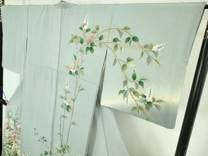 平和屋本店●極上　中国三大刺繍 スワトウ刺繍 汕頭刺繍 相良刺繍 訪問着 四季花文 パウダーブルー色地 暈し染め 金彩　逸品　DZAB4403kh6