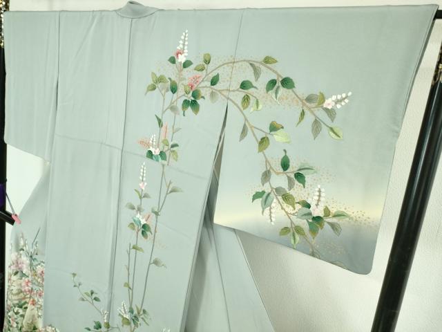 平和屋本店●極上　中国三大刺繍 スワトウ刺繍 汕頭刺繍 相良刺繍 訪問着 四季花文 パウダーブルー色地 暈し染め 金彩　逸品　DZAB4403kh6