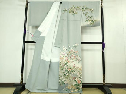 平和屋本店●極上　中国三大刺繍 スワトウ刺繍 汕頭刺繍 相良刺繍 訪問着 四季花文 パウダーブルー色地 暈し染め 金彩　逸品　DZAB4403kh6