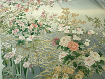 平和屋本店●極上　中国三大刺繍 スワトウ刺繍 汕頭刺繍 相良刺繍 訪問着 四季花文 パウダーブルー色地 暈し染め 金彩　逸品　DZAB4403kh6