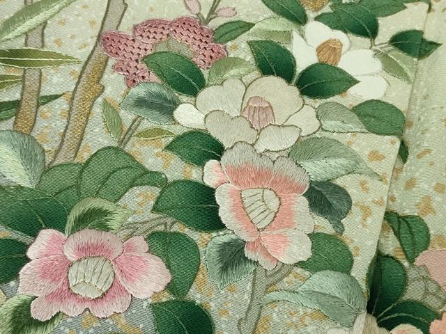 平和屋本店●極上　中国三大刺繍 スワトウ刺繍 汕頭刺繍 相良刺繍 訪問着 四季花文 パウダーブルー色地 暈し染め 金彩　逸品　DZAB4403kh6