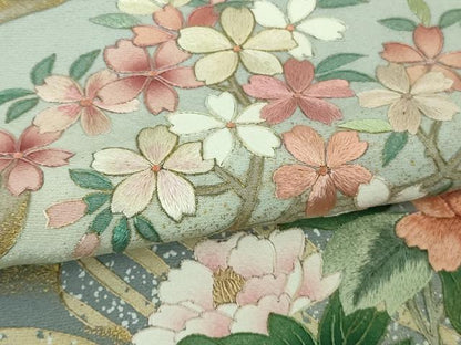 平和屋本店●極上　中国三大刺繍 スワトウ刺繍 汕頭刺繍 相良刺繍 訪問着 四季花文 パウダーブルー色地 暈し染め 金彩　逸品　DZAB4403kh6