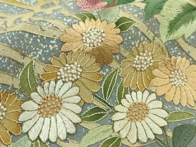 平和屋本店●極上　中国三大刺繍 スワトウ刺繍 汕頭刺繍 相良刺繍 訪問着 四季花文 パウダーブルー色地 暈し染め 金彩　逸品　DZAB4403kh6