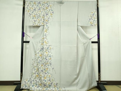 平和屋着物●極上　訪問着　型染　薔薇　バラ　灰青色地　さが美扱い　逸品　DZAB4404kh6