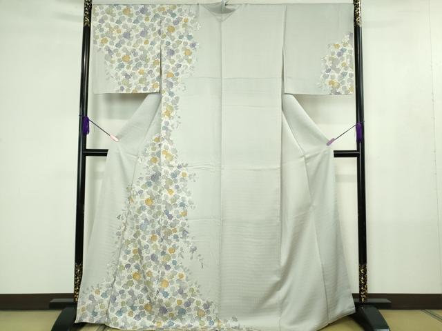 平和屋着物●極上　訪問着　型染　薔薇　バラ　灰青色地　さが美扱い　逸品　DZAB4404kh6