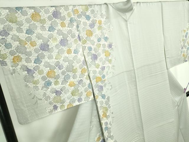 平和屋着物●極上　訪問着　型染　薔薇　バラ　灰青色地　さが美扱い　逸品　DZAB4404kh6