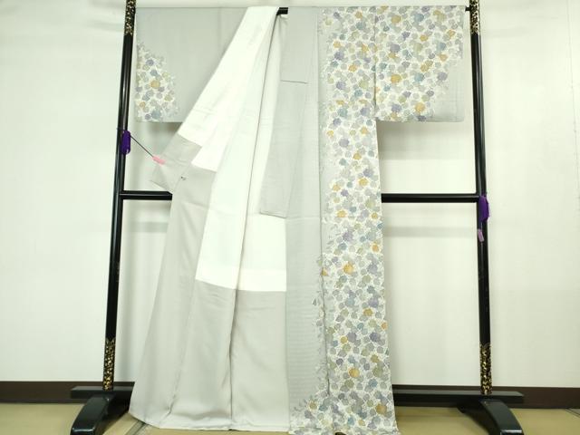 平和屋着物●極上　訪問着　型染　薔薇　バラ　灰青色地　さが美扱い　逸品　DZAB4404kh6