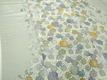 平和屋着物●極上　訪問着　型染　薔薇　バラ　灰青色地　さが美扱い　逸品　DZAB4404kh6