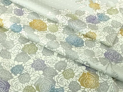 平和屋着物●極上　訪問着　型染　薔薇　バラ　灰青色地　さが美扱い　逸品　DZAB4404kh6