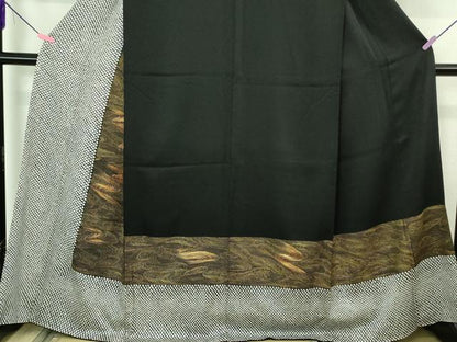 平和屋本店●極上　本疋田絞り　訪問着　駒刺繍　流水文　黒地　金彩　逸品　DZAB4405kh6