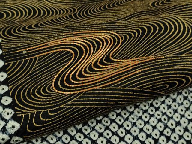平和屋本店●極上　本疋田絞り　訪問着　駒刺繍　流水文　黒地　金彩　逸品　DZAB4405kh6