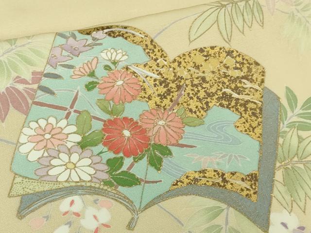 平和屋本店●極上　訪問着　駒刺繍　冊子花文　鳥の子色地　暈し染め　金彩　逸品　DZAB4409kh6