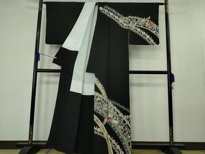 平和屋本店●極上　訪問着　鳳凰更紗花文　黒地　金彩　逸品　DZAB4416kh6
