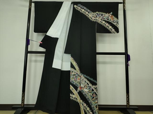 平和屋本店●極上　訪問着　鳳凰更紗花文　黒地　金彩　逸品　DZAB4416kh6
