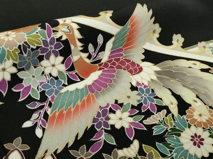 平和屋本店●極上　訪問着　鳳凰更紗花文　黒地　金彩　逸品　DZAB4416kh6
