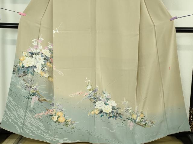 平和屋着物●極上　訪問着　友禅　作家物　花舟　練色地　暈し染め　逸品　DZAB4417kh6