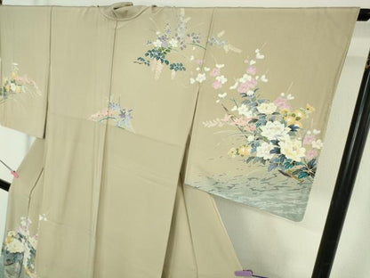 平和屋着物●極上　訪問着　友禅　作家物　花舟　練色地　暈し染め　逸品　DZAB4417kh6