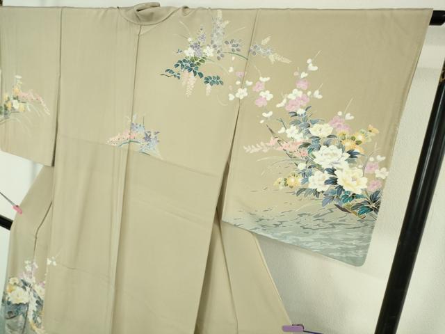 平和屋着物●極上　訪問着　友禅　作家物　花舟　練色地　暈し染め　逸品　DZAB4417kh6