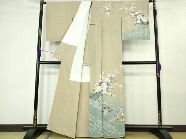 平和屋着物●極上　訪問着　友禅　作家物　花舟　練色地　暈し染め　逸品　DZAB4417kh6
