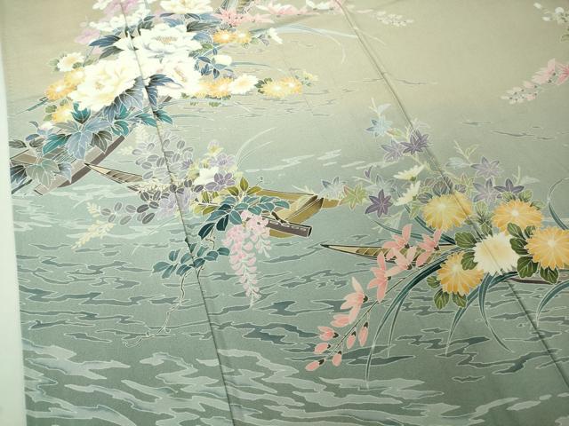 平和屋着物●極上　訪問着　友禅　作家物　花舟　練色地　暈し染め　逸品　DZAB4417kh6