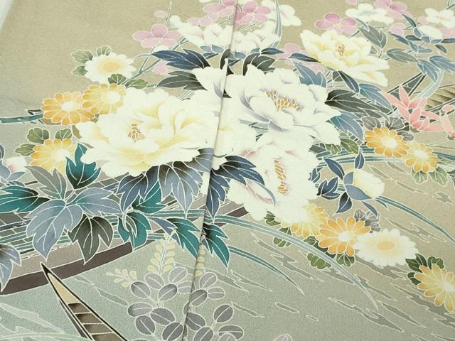 平和屋着物●極上　訪問着　友禅　作家物　花舟　練色地　暈し染め　逸品　DZAB4417kh6