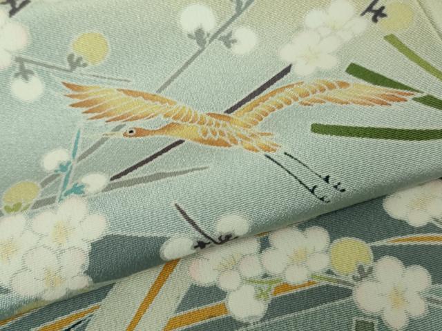 平和屋着物●極上　訪問着　友禅　作家物　群鳥　梅松文　枯色地　暈し染め　逸品　DZAB4419kh6