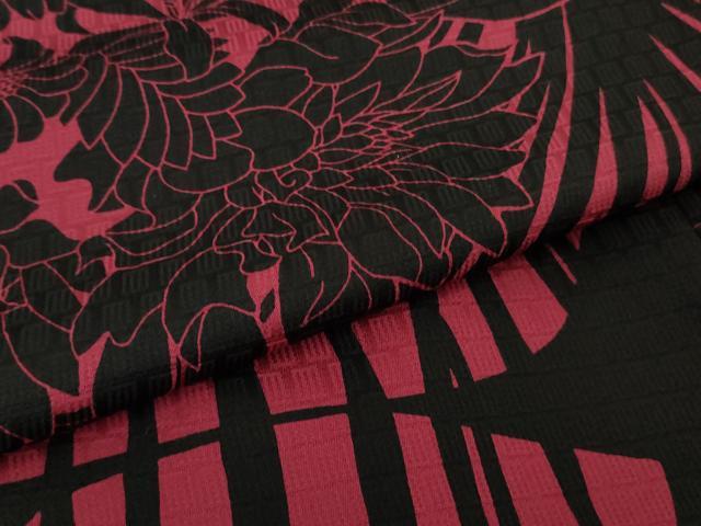 平和屋本店●極上　キモノデザイナー　斉藤上太郎　小紋　草花飛鶴シルエット　濃紅色地　反端付き　逸品　DZAB4420kh6