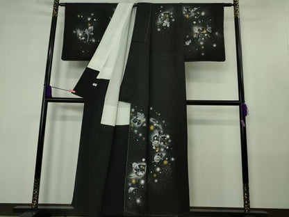 平和屋着物●極上　訪問着　草葉文　黒地　暈し染め　金銀彩　逸品　未使用　DZAB4421kh6