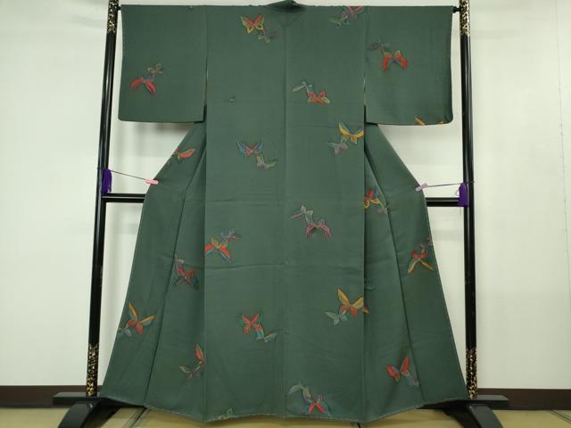 平和屋着物●極上　小紋　モール　舞蝶文　鉄御納戸色地　逸品　未使用　DZAB4422kh6