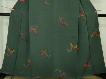 平和屋着物●極上　小紋　モール　舞蝶文　鉄御納戸色地　逸品　未使用　DZAB4422kh6