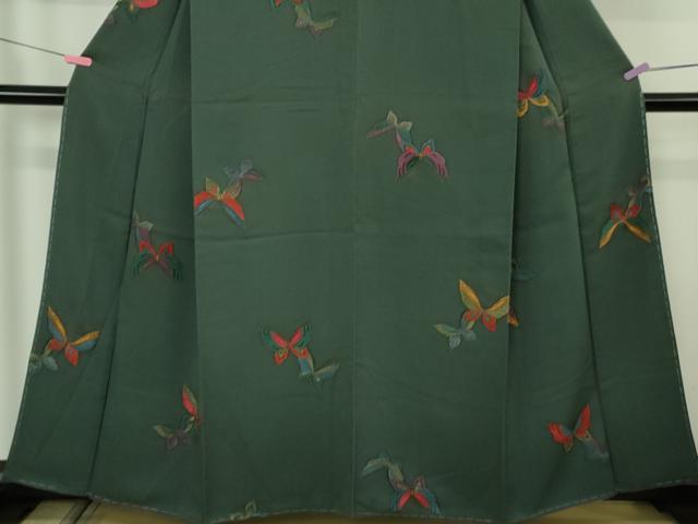 平和屋着物●極上　小紋　モール　舞蝶文　鉄御納戸色地　逸品　未使用　DZAB4422kh6
