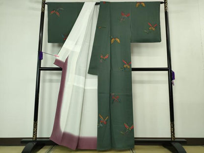 平和屋着物●極上　小紋　モール　舞蝶文　鉄御納戸色地　逸品　未使用　DZAB4422kh6