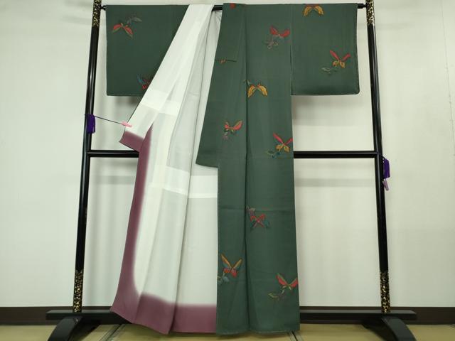 平和屋着物●極上　小紋　モール　舞蝶文　鉄御納戸色地　逸品　未使用　DZAB4422kh6