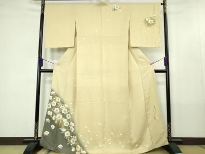 平和屋着物●極上　訪問着　作家物　吉祥花しるし　はまなす　蒸栗色地　暈し染め　金彩　逸品　未使用　DZAB4425kh6