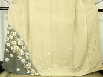 平和屋着物●極上　訪問着　作家物　吉祥花しるし　はまなす　蒸栗色地　暈し染め　金彩　逸品　未使用　DZAB4425kh6