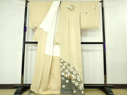 平和屋着物●極上　訪問着　作家物　吉祥花しるし　はまなす　蒸栗色地　暈し染め　金彩　逸品　未使用　DZAB4425kh6