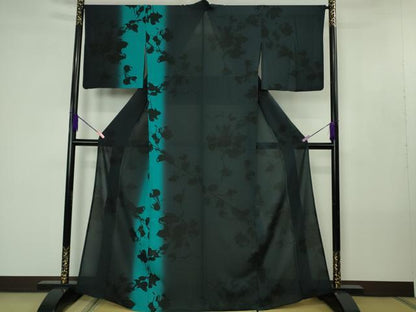 平和屋本店＊極上　夏物　訪問着　紗　枝花シルエット　百入茶色地　逸品　DZAB4430kh6