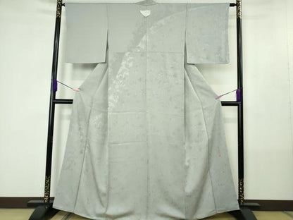 平和屋着物●極上　鎌倉友禅　坂井教人　日本工芸会正会員　無地絵羽訪問着　枝花地紋　薄雲鼠色　逸品　未使用　DZAB4432kh6