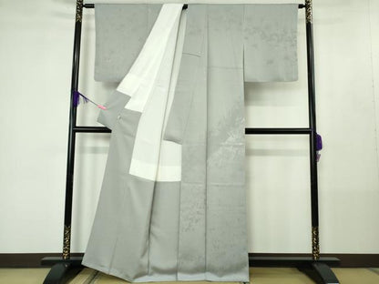 平和屋着物●極上　鎌倉友禅　坂井教人　日本工芸会正会員　無地絵羽訪問着　枝花地紋　薄雲鼠色　逸品　未使用　DZAB4432kh6