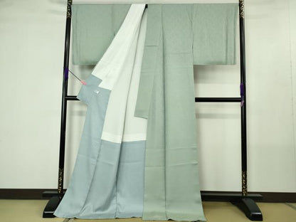 平和屋着物●極上　お召　黄金華更紗　美山名水染　秀水苑　新小石丸　青磁鼠色　反端付き　ロング丈　逸品　未使用　DZAB4433kh6