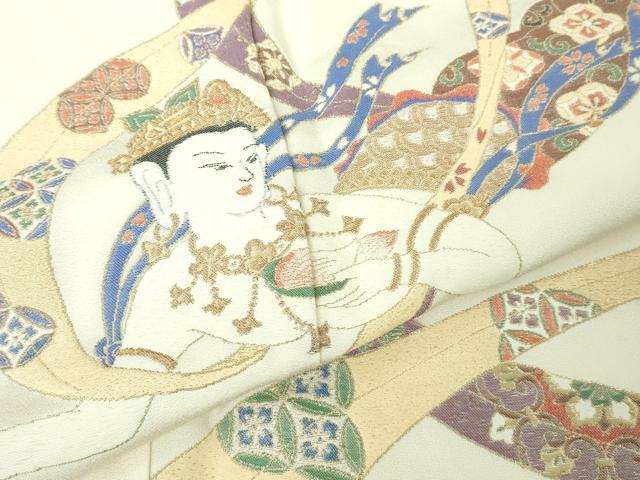 平和屋本店●極上　世界的友禅作家　千地泰弘　色留袖　寿光織　千地天女　象牙色地　金糸　ますいわ屋扱い　逸品　未使用　DZAB4434kh6